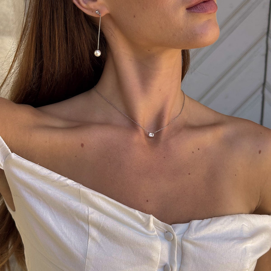 Floating Emerald Kristall Halsband Silverfärgad