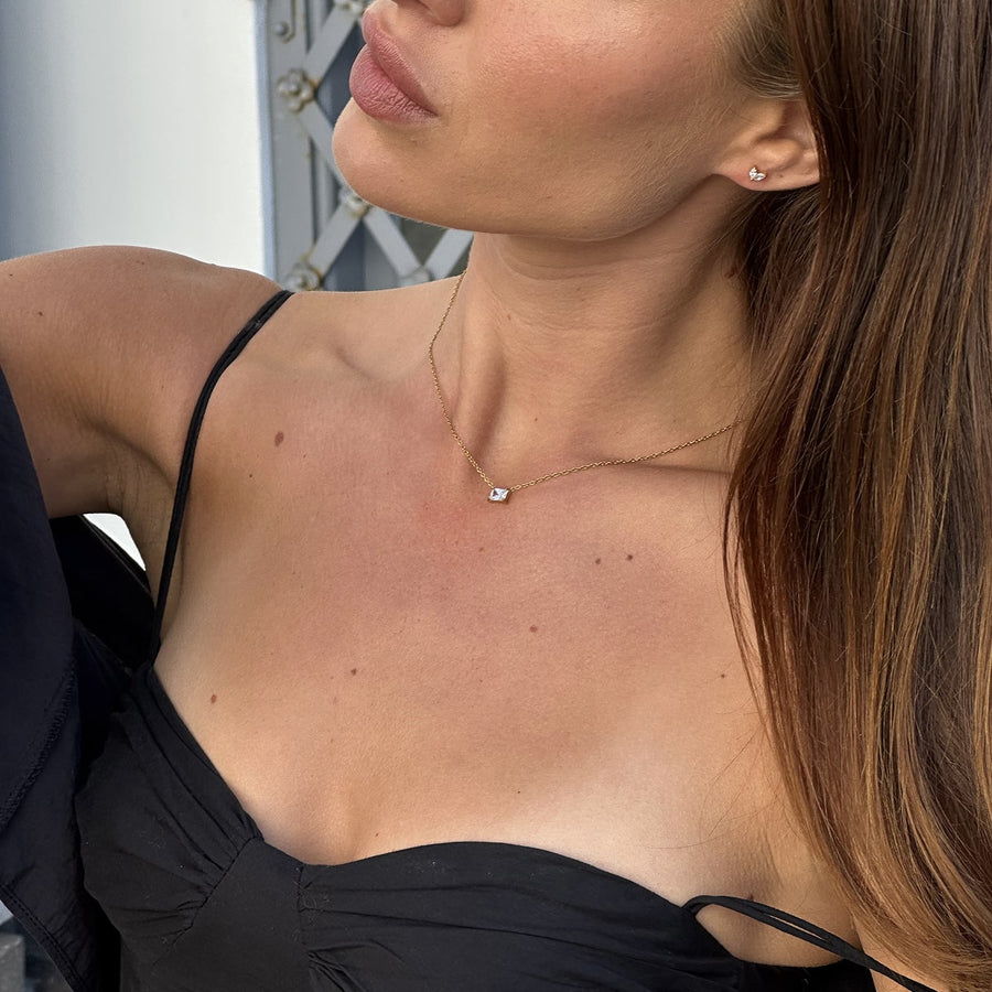 Floating Emerald Kristall Halsband 18K Guldplätering