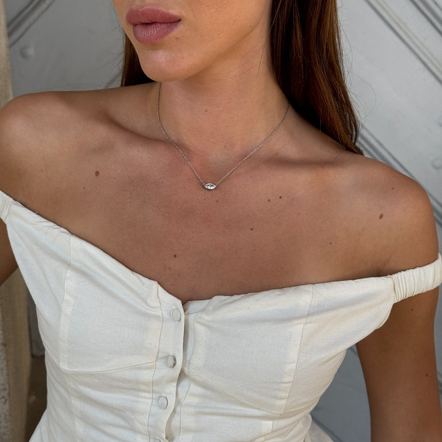 Floating Marquise Kristall Halsband Silverfärgad