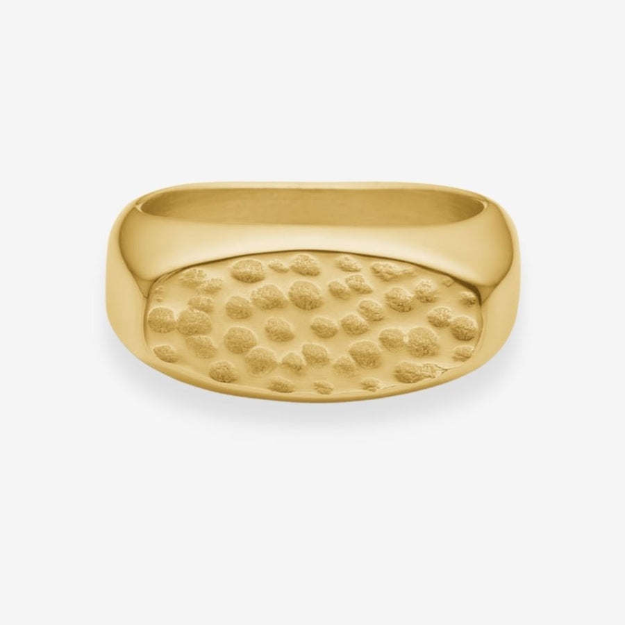 Hamret Oval Signet Ring 18K Guldplätering